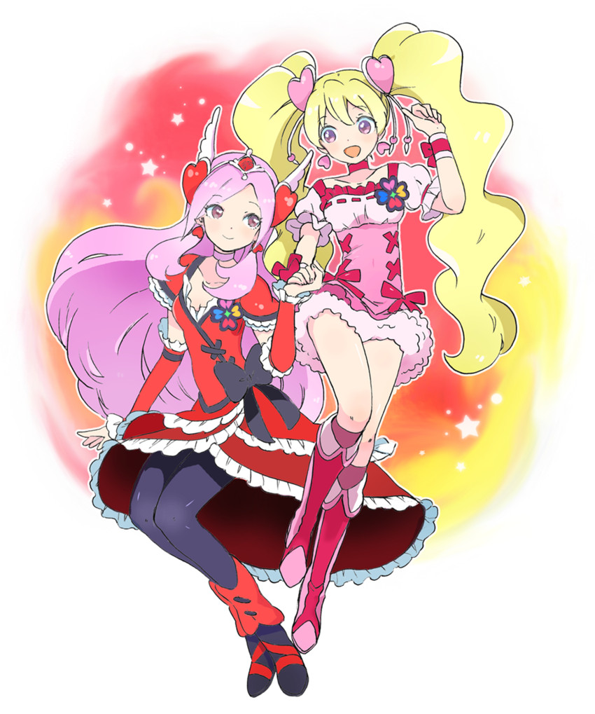 higashi setsuna, momozono love, cure peach, and cure passion (precure and 1 more) drawn by butadon