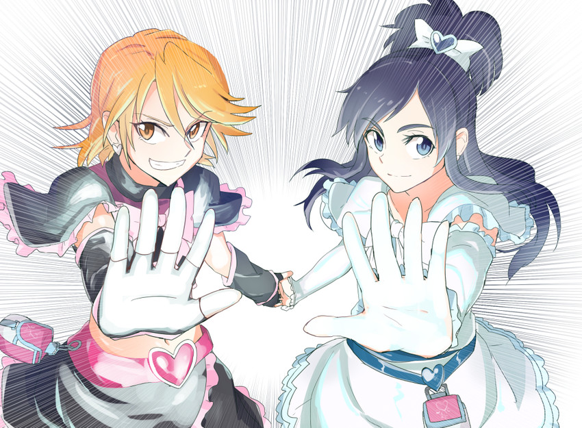 misumi nagisa, yukishiro honoka, cure black, and cure white (precure and 1 more) drawn by ayatori_(sensei_heroism)