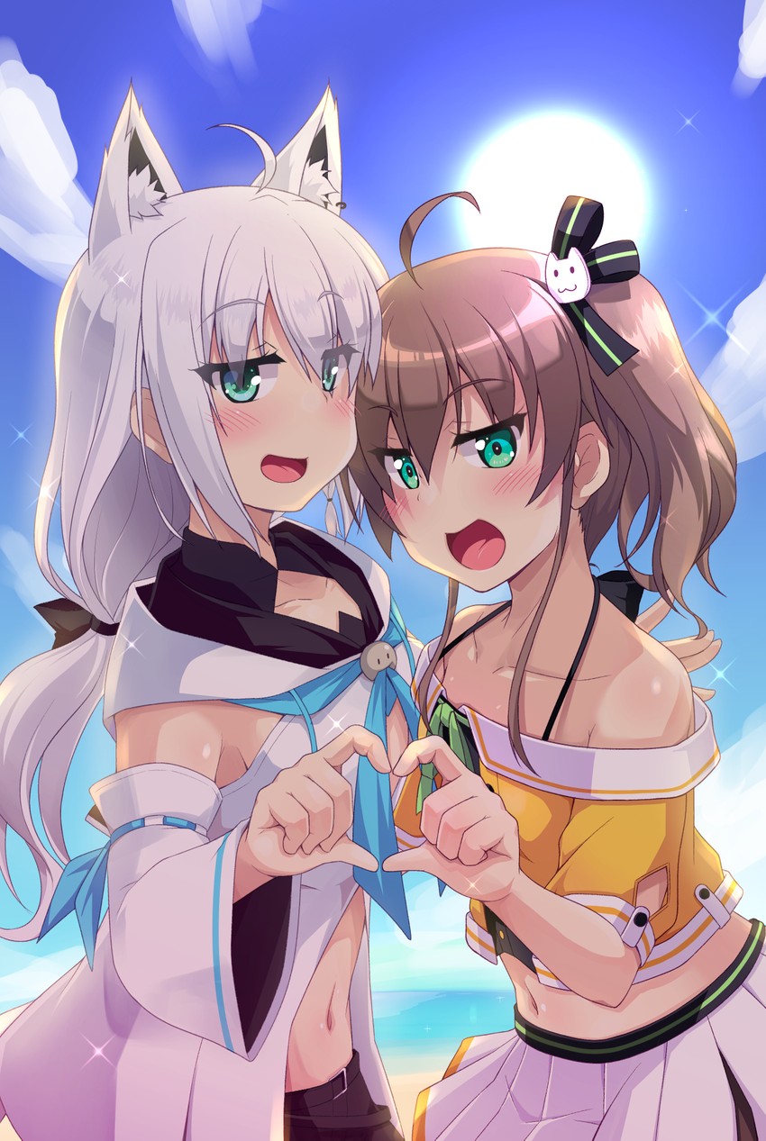 shirakami fubuki and natsuiro matsuri (hololive) drawn by yoru_no_night