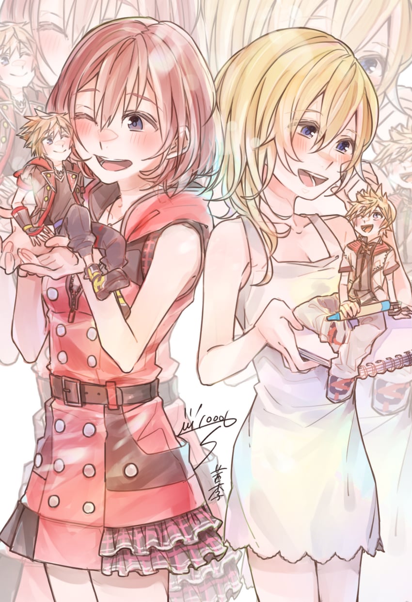 sora, roxas, kairi, and namine (kingdom hearts and 2 more) drawn by senri_(bleman)