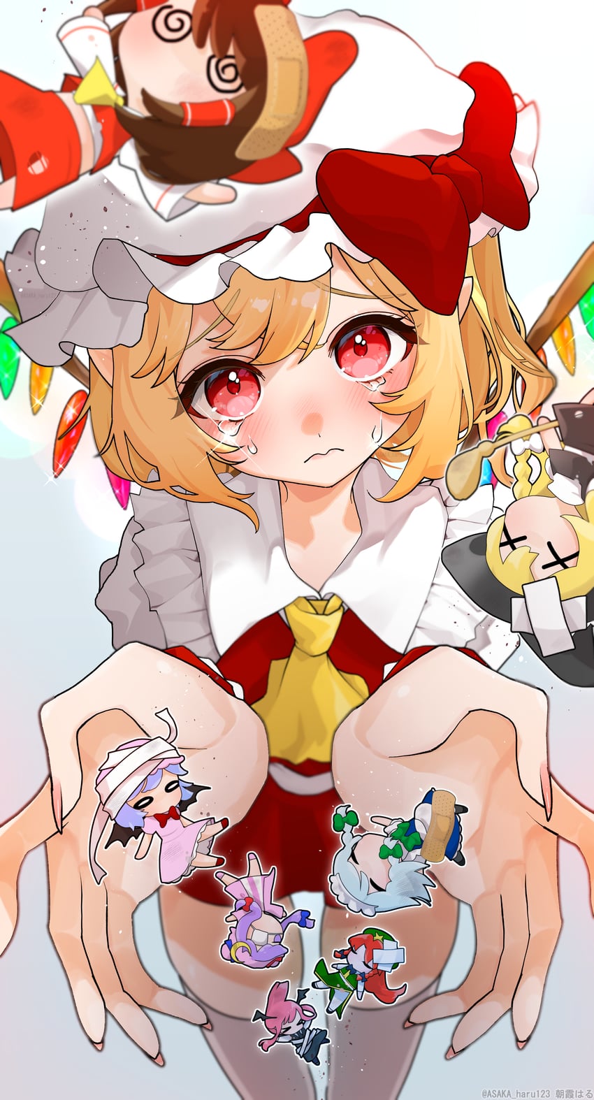 hakurei reimu, kirisame marisa, remilia scarlet, flandre scarlet, izayoi sakuya, and 2 more (touhou) drawn by asaka_haru123