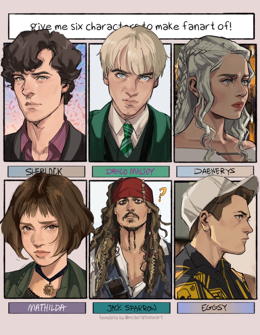 sherlock holmes, draco malfoy, mathilda lando, daenerys targaryen, jack sparrow, and 1 more (wizarding world and 7 more) drawn by thisuserisalive
