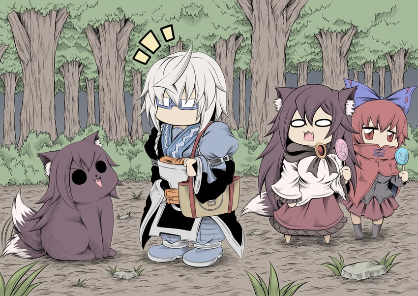 morichika rinnosuke, imaizumi kagerou, and sekibanki (touhou) drawn by hidefu_kitayan