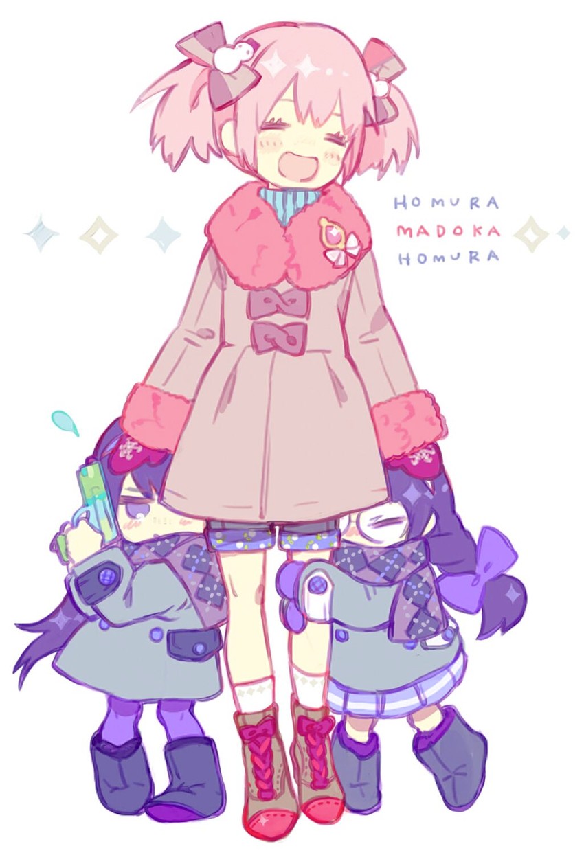 akemi homura and kaname madoka (mahou shoujo madoka magica) drawn by nishihara_isao