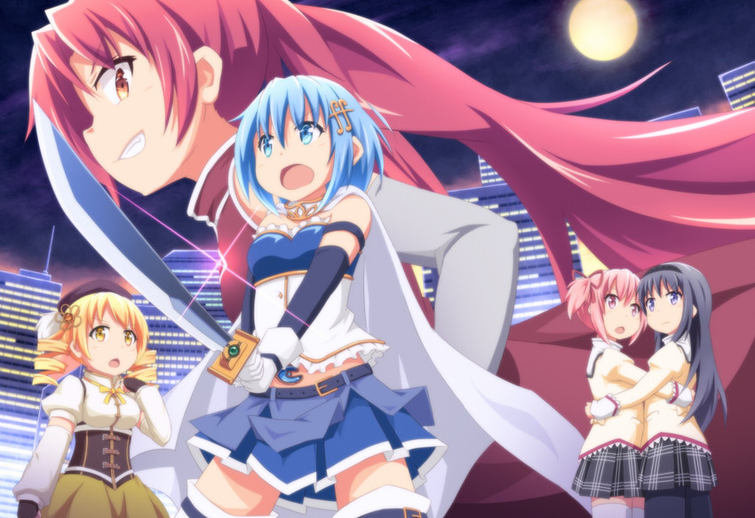 akemi homura, kaname madoka, miki sayaka, sakura kyoko, and tomoe mami (mahou shoujo madoka magica) drawn by riai_(onsen)