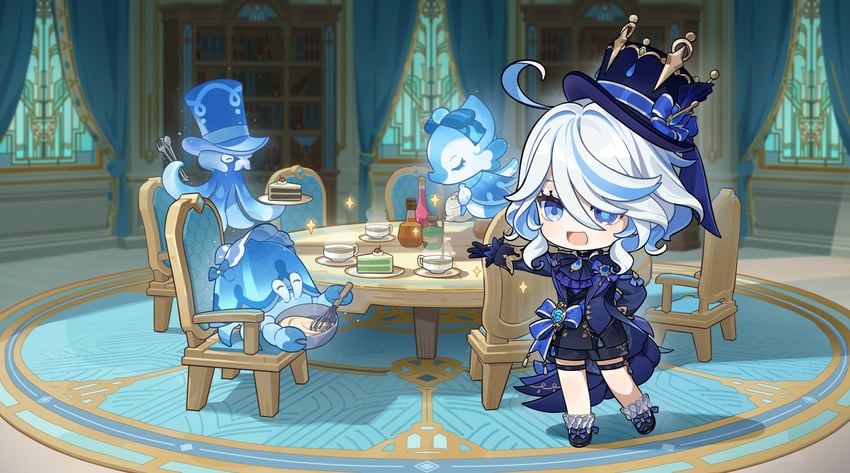 furina, surintendante chevalmarin, gentilhomme usher, and mademoiselle crabaletta (genshin impact)