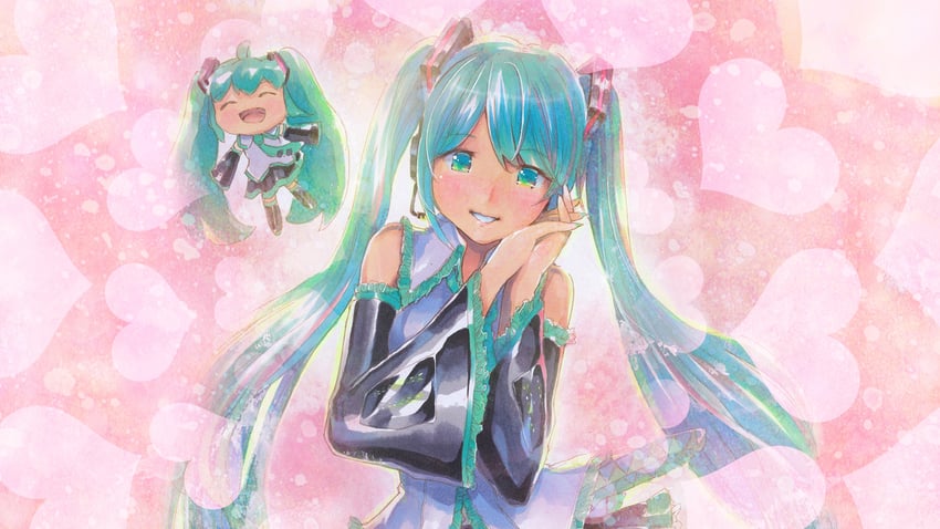 hatsune miku and chibi miku (vocaloid) drawn by mayo_riyo