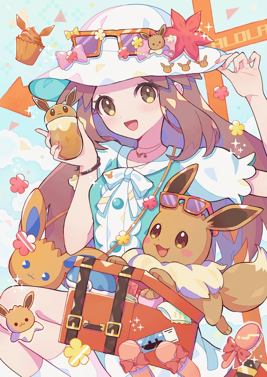 eevee and leaf (pokemon and 1 more) drawn by haru_(haruxxe)