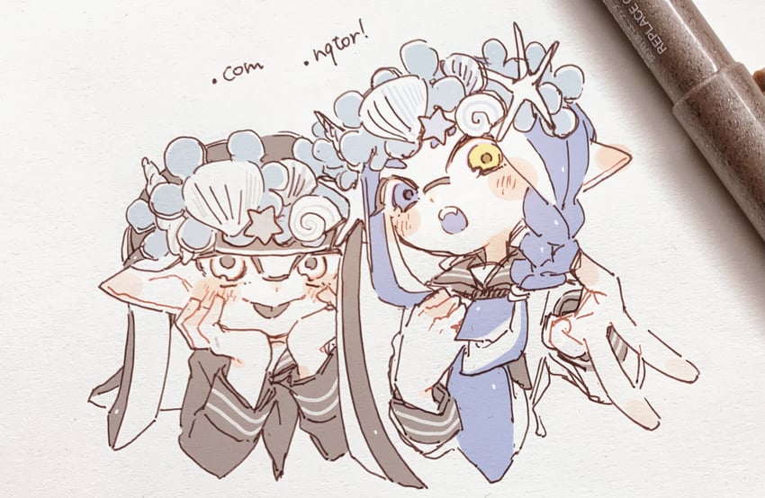 inkling player character and inkling girl (splatoon and 1 more) drawn by shiu_dotcom