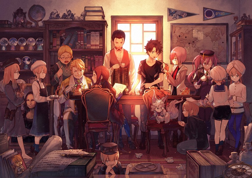 mash kyrielight, fujimaru ritsuka, fou, leonardo da vinci, sion eltnam, and 11 more (fate and 2 more) drawn by nakanishi_tatsuya