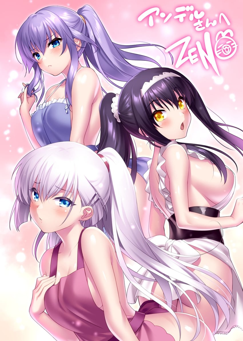 naruse shiroha, kushima kamome, and sorakado ai (summer pockets) drawn by zen_(kamuro)