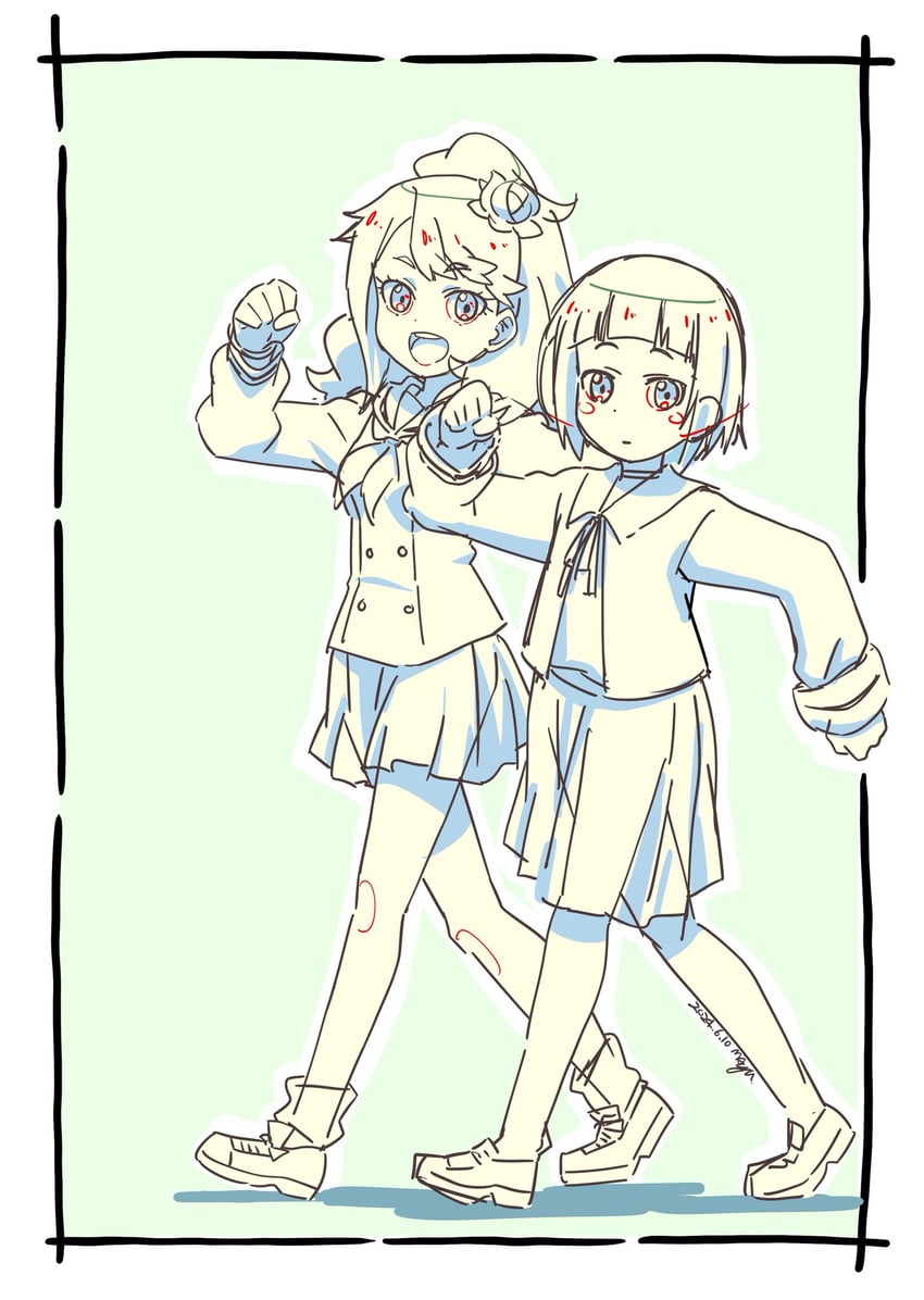 shinonome akira and kuga reimi (shuumatsu train doko e iku?) drawn by shirakawa_mayumi