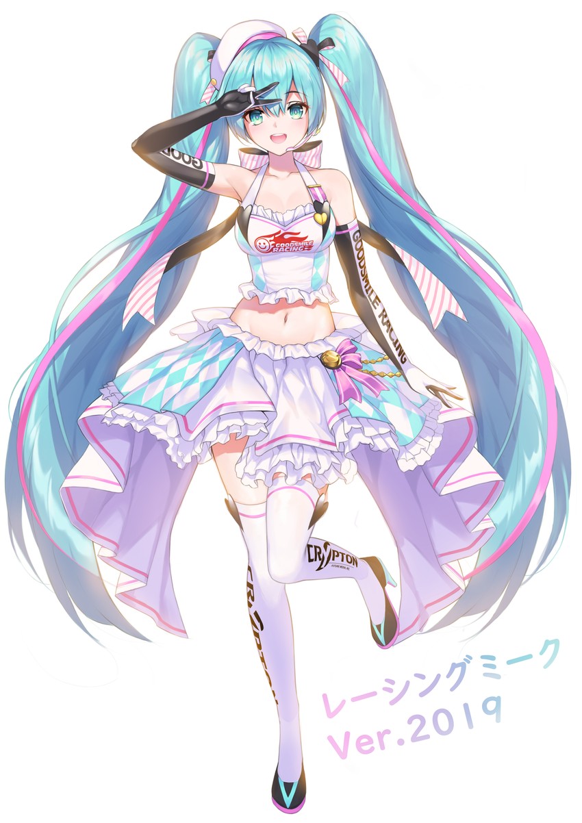 hatsune miku and racing miku (vocaloid and 1 more) drawn by nyun