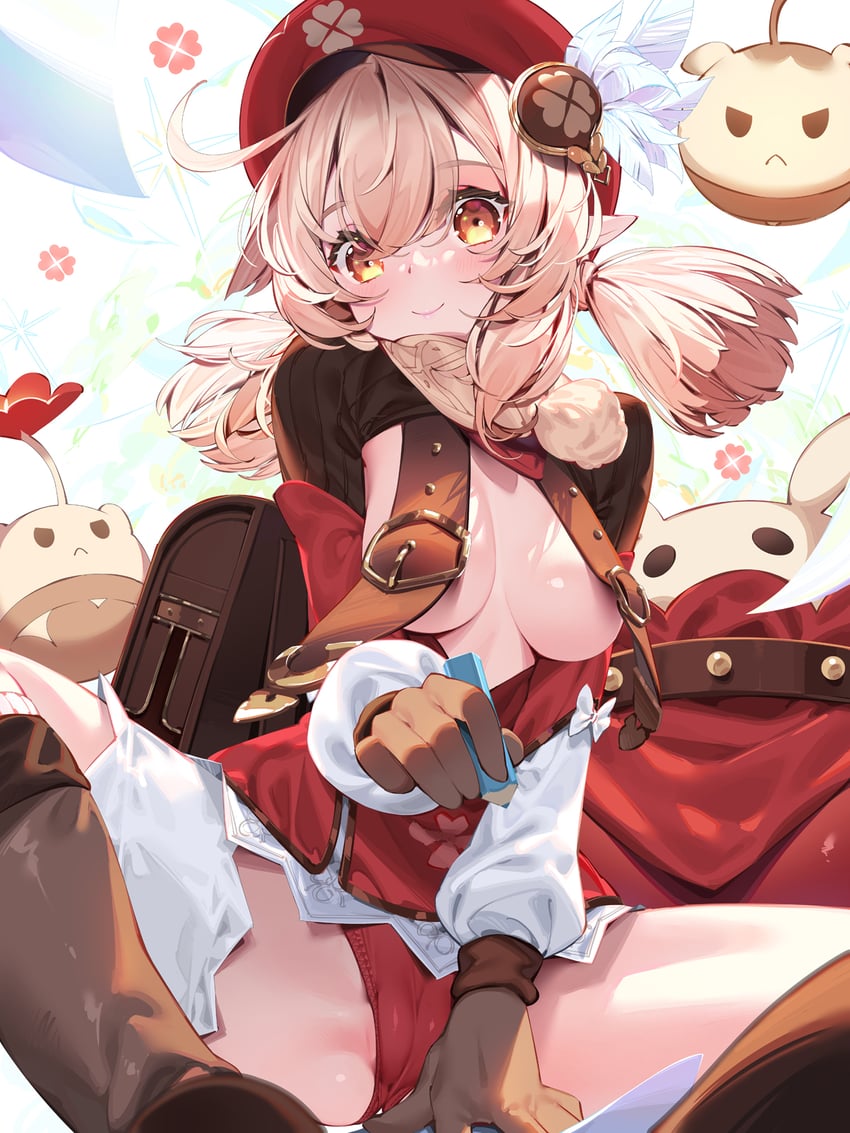 klee and jumpy dumpty (genshin impact) drawn by waterring