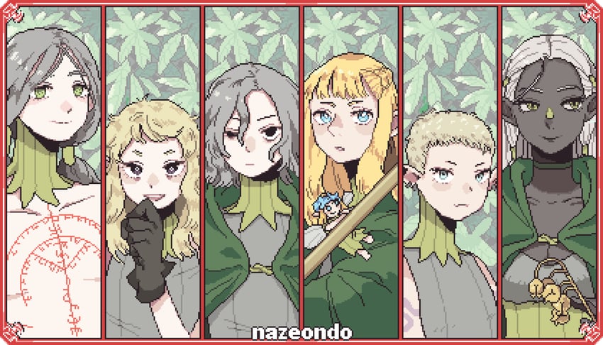 mithrun, fleki, lycion, cithis, pattadol, and 2 more (dungeon meshi) drawn by nazeondo