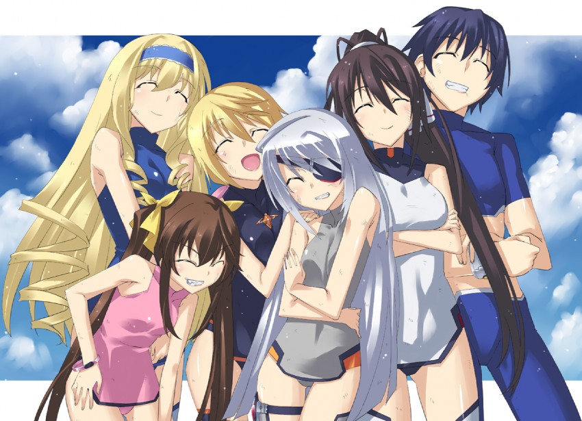 charlotte dunois, cecilia alcott, laura bodewig, shinonono houki, huang lingyin, and 1 more (infinite stratos) drawn by uemukai_dai
