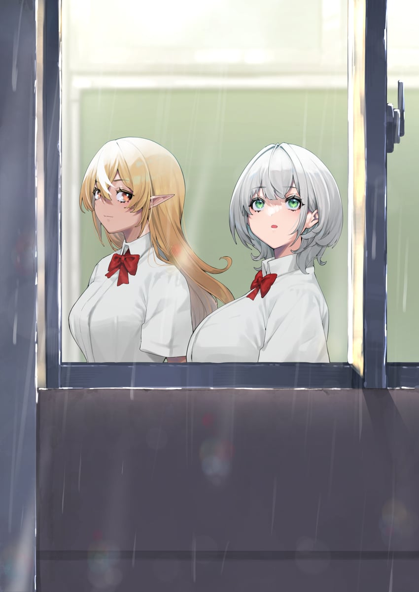 shirogane noel and shiranui flare (hololive) drawn by mikan_(chipstar182)