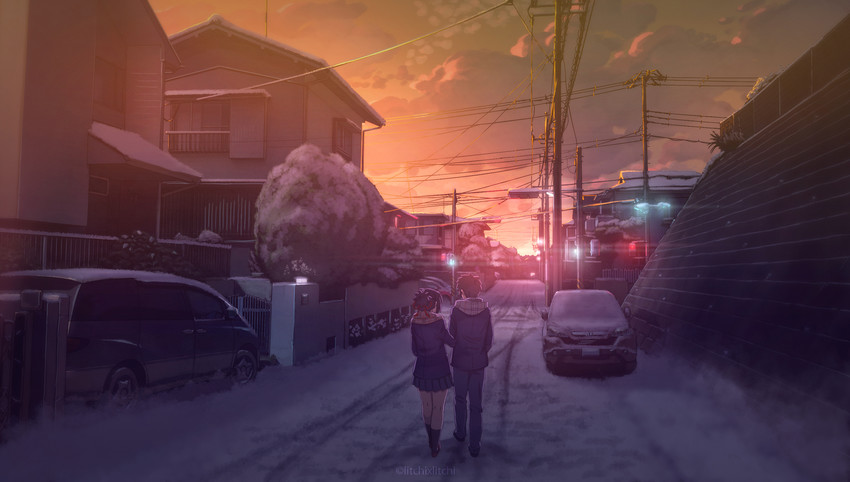 miyamizu mitsuha and tachibana taki (kimi no na wa.) drawn by raichi_(litchixlitchi)