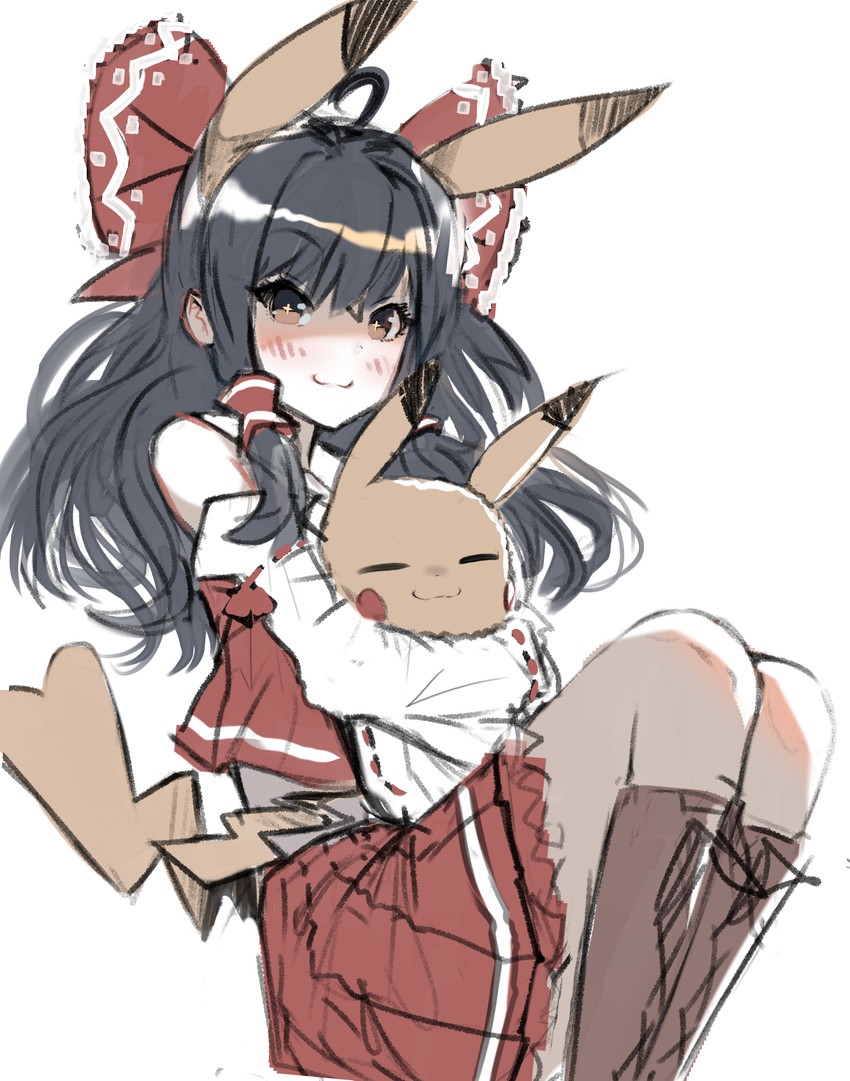 hakurei reimu and pikachu (touhou and 1 more) drawn by ehrrr