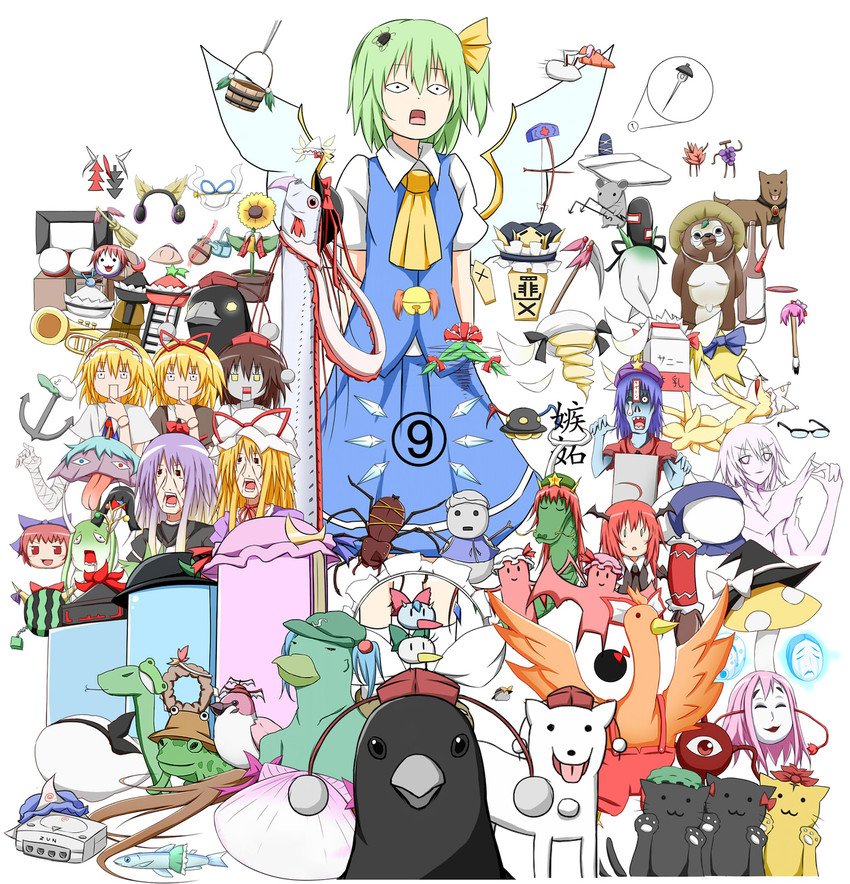 hakurei reimu, kirisame marisa, remilia scarlet, flandre scarlet, izayoi sakuya, and 83 more (touhou) drawn by karamoneeze