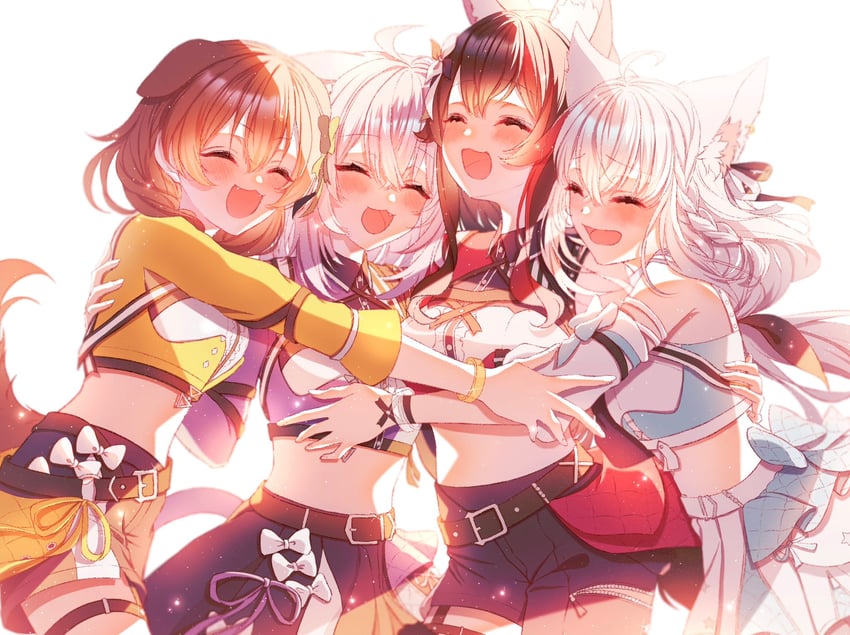 shirakami fubuki, nekomata okayu, ookami mio, and inugami korone (hololive) drawn by violet_viora