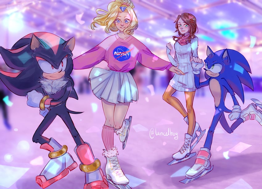 sonic the hedgehog, shadow the hedgehog, maria robotnik, and princess elise the third (sonic) drawn by lancelhog