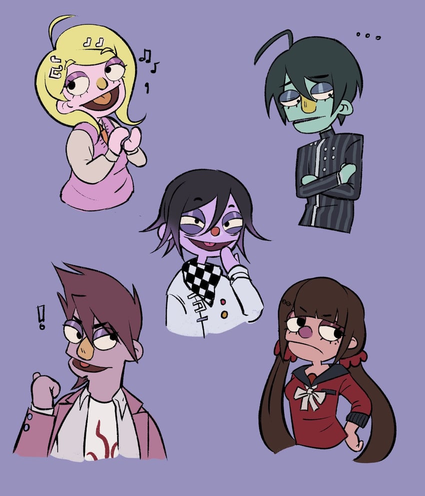 oma kokichi, saihara shuichi, akamatsu kaede, harukawa maki, and momota kaito (danganronpa and 2 more) drawn by chez_(gooselover)