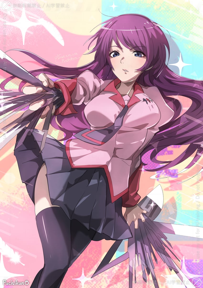 senjougahara hitagi (monogatari and 1 more) drawn by puchikun
