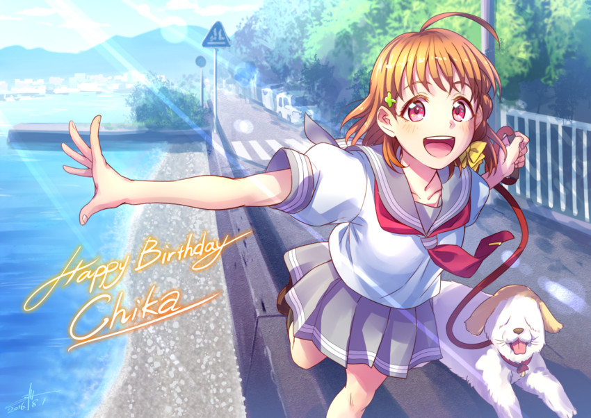 takami chika and shiitake (love live! and 1 more) drawn by wedo