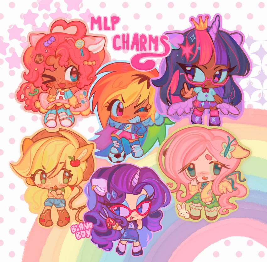 twilight sparkle, fluttershy, rainbow dash, pinkie pie, applejack, and 2 more (my little pony and 2 more) drawn by blandboyx