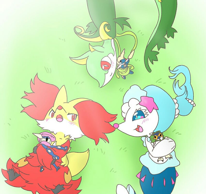 greninja, primarina, serperior, decidueye, delphox, and 1 more (pokemon) drawn by okuyami_kitsune