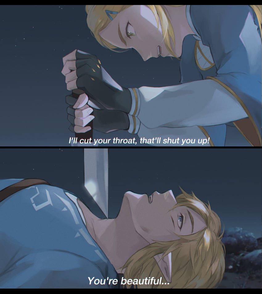 link and princess zelda (the legend of zelda and 2 more) drawn by lavabun