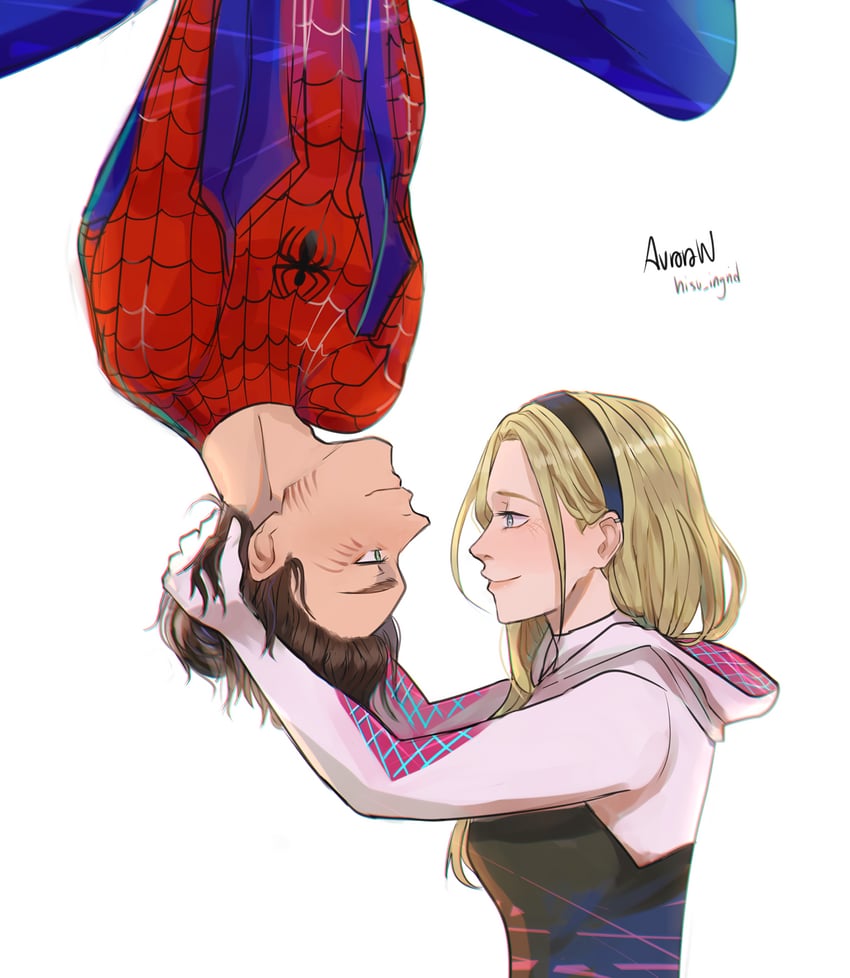 eren yeager, krista lenz, spider-man, and spider-gwen (marvel and 4 more) drawn by aurora_williams