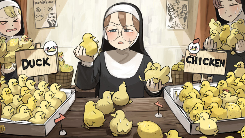 clumsy nun, glasses nun, and hungry nun (little nuns) drawn by diva_(hyxpk)