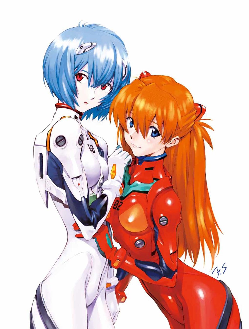 souryuu asuka langley and ayanami rei (neon genesis evangelion) drawn by sadamoto_yoshiyuki