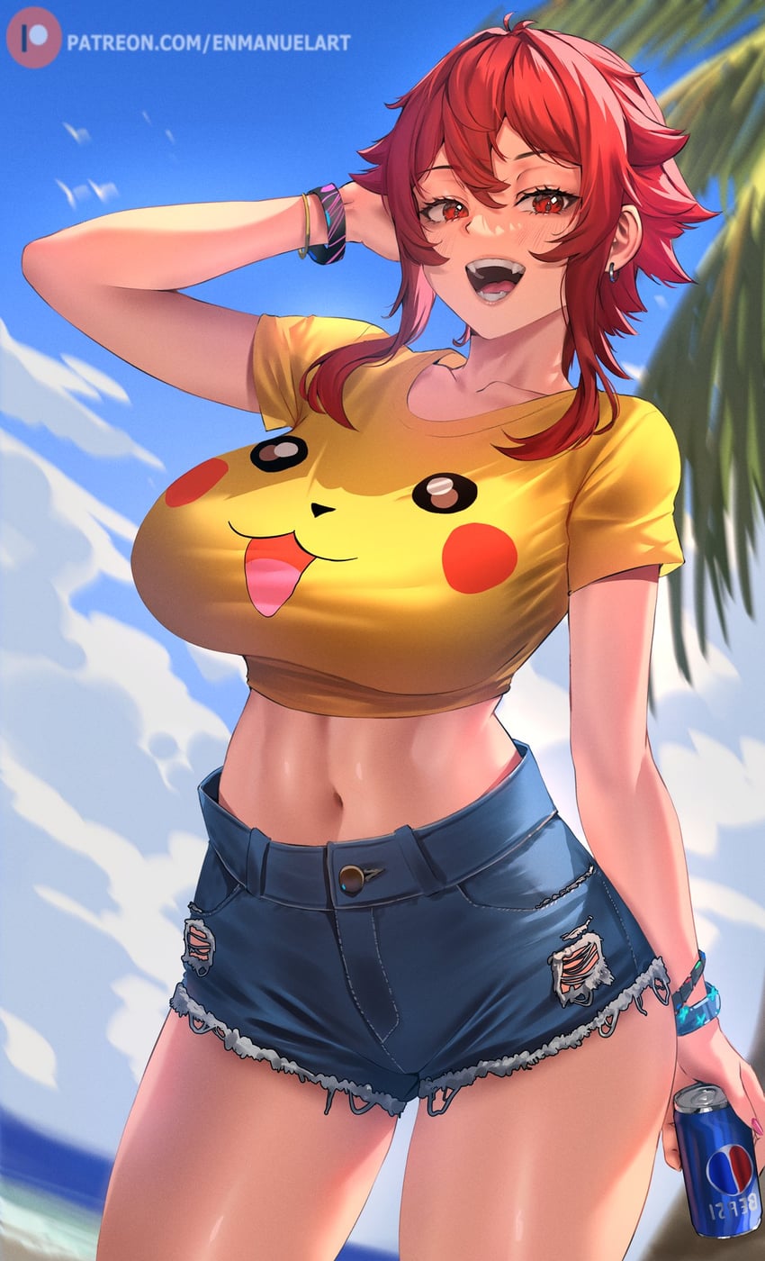 pikachu and aizawa tomo (pokemon and 1 more) drawn by enma_(enmanuelart)
