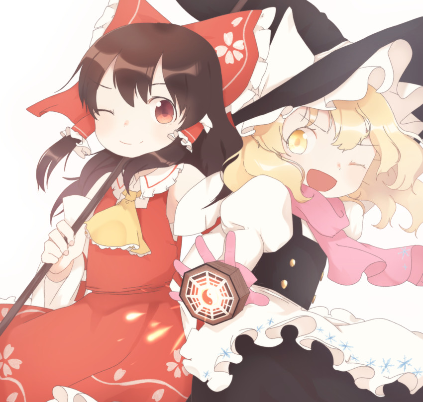 hakurei reimu and kirisame marisa (touhou) drawn by abukawa_honpo