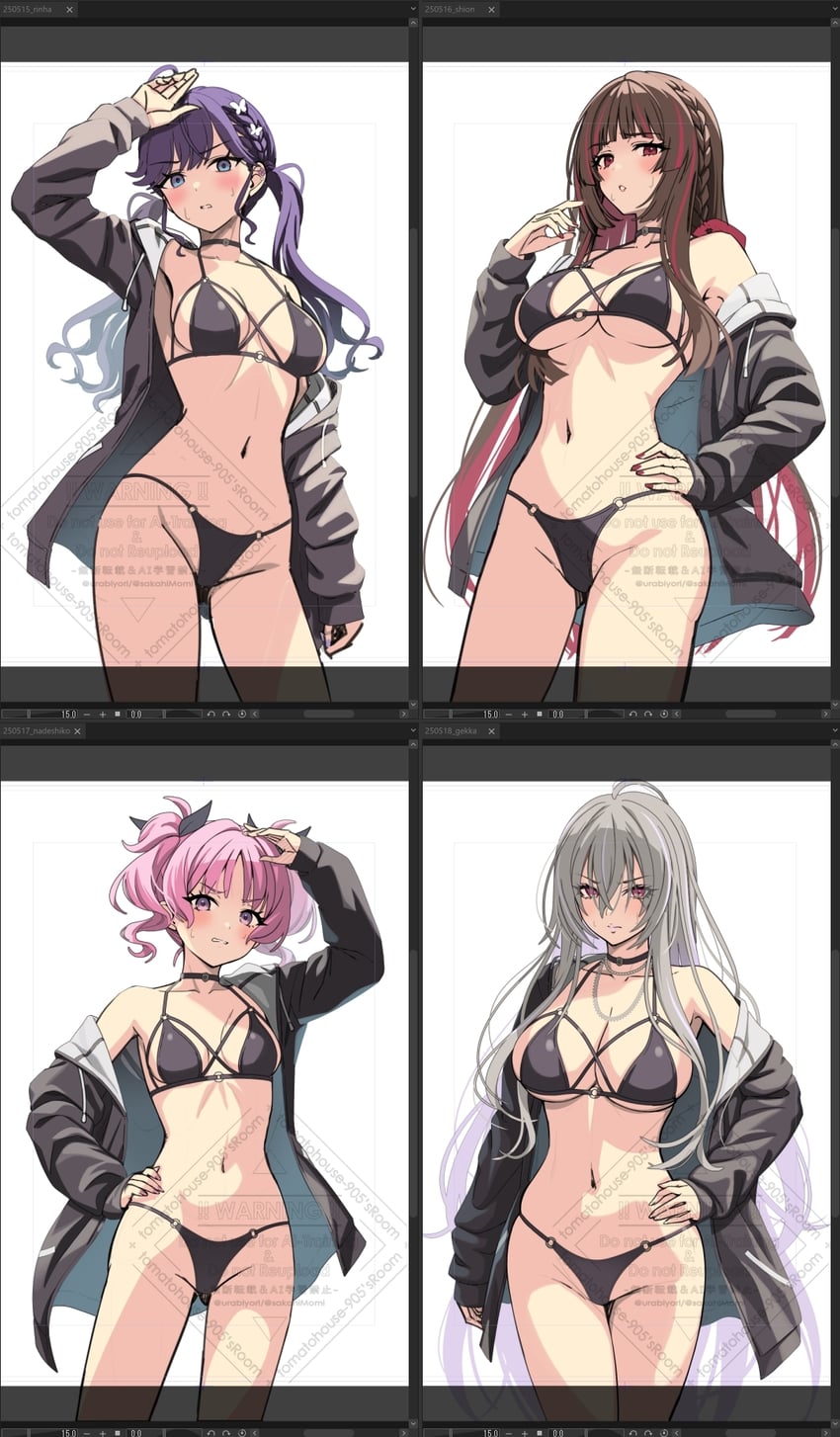 kaya rinha, aoi nadeshiko, shirakusa shion, and shirakusa gekka (idolmaster and 1 more) drawn by urabi_(tomatohouse)