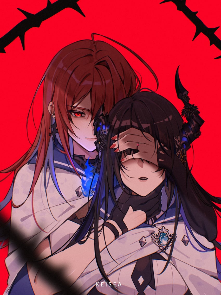 nerissa ravencroft and elizabeth rose bloodflame (hololive and 2 more) drawn by keisea