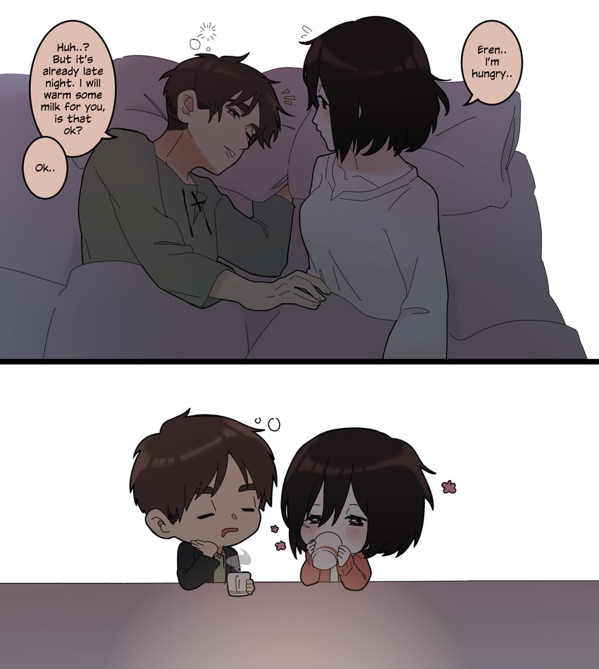 mikasa ackerman and eren yeager (shingeki no kyojin) drawn by reifuji