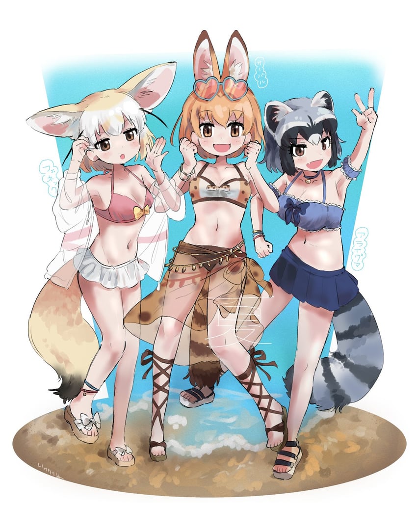 serval, common raccoon, and fennec (kemono friends and 1 more) drawn by inu_(user_arjr4358)