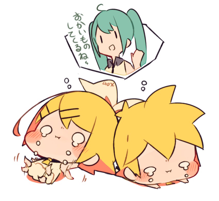 hatsune miku, kagamine rin, and kagamine len (vocaloid) drawn by kitsune_no_ko
