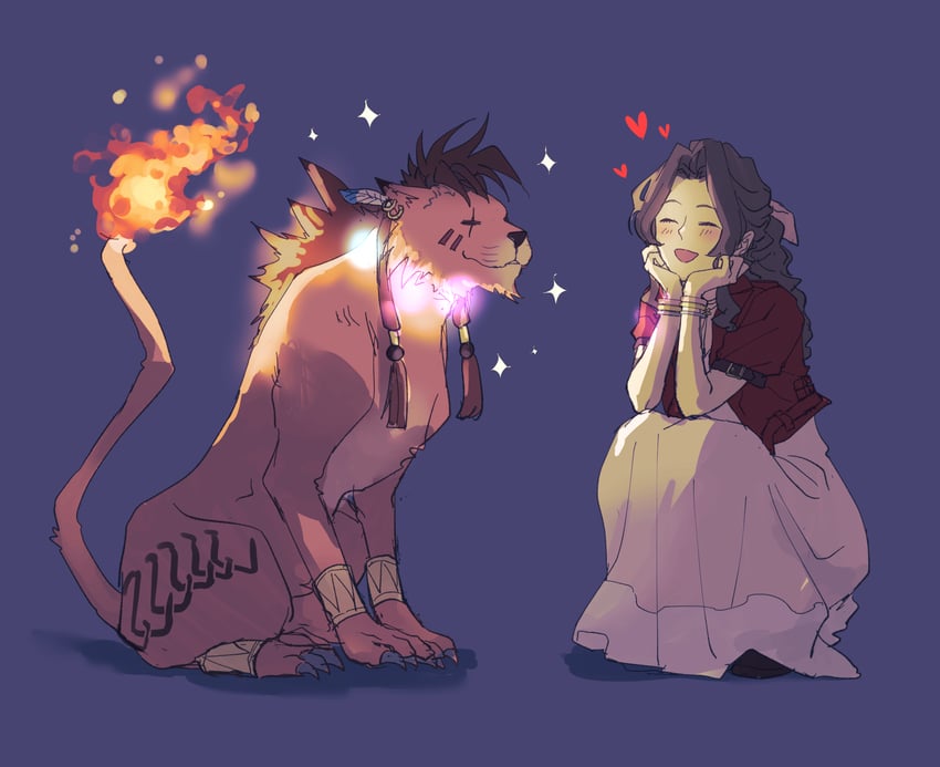aerith gainsborough and red xiii (final fantasy and 2 more) drawn by demi_co