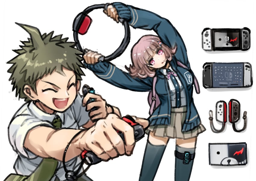 nanami chiaki, hinata hajime, and monokuma (danganronpa and 4 more) drawn by youko-shima