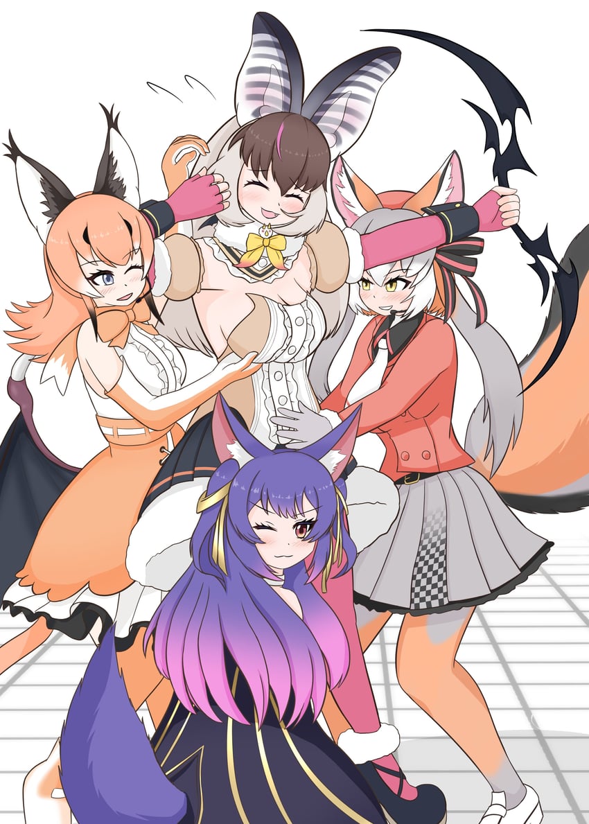 island fox, caracal, brown long-eared bat, and rurun rururica (kemono friends and 2 more) drawn by oaug241