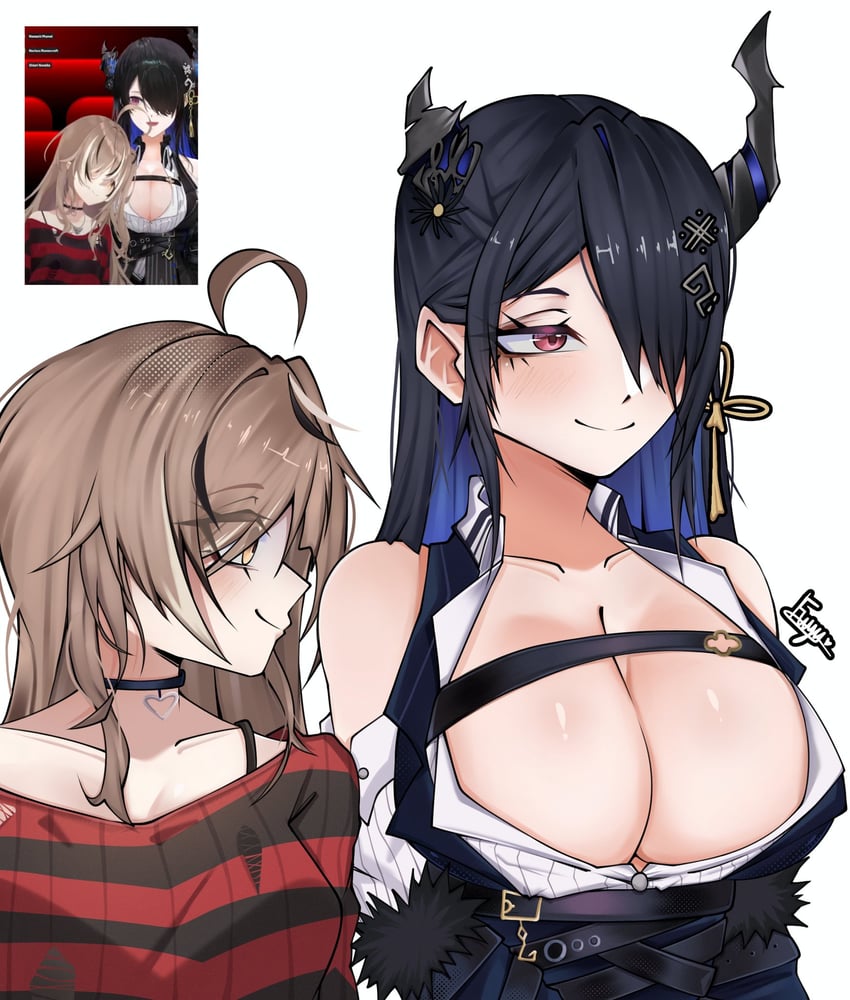 nanashi mumei and nerissa ravencroft (hololive and 1 more) drawn by fuyudayoneh