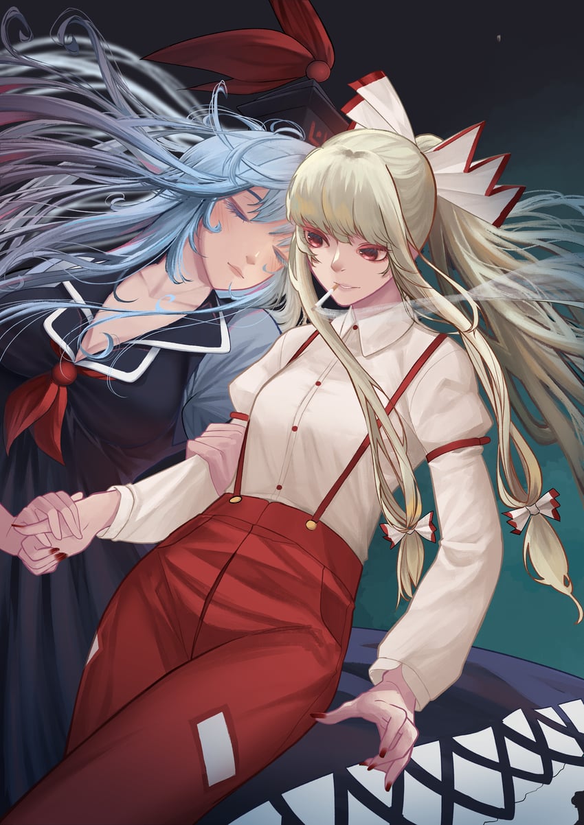 fujiwara no mokou and kamishirasawa keine (touhou) drawn by sweet_reverie