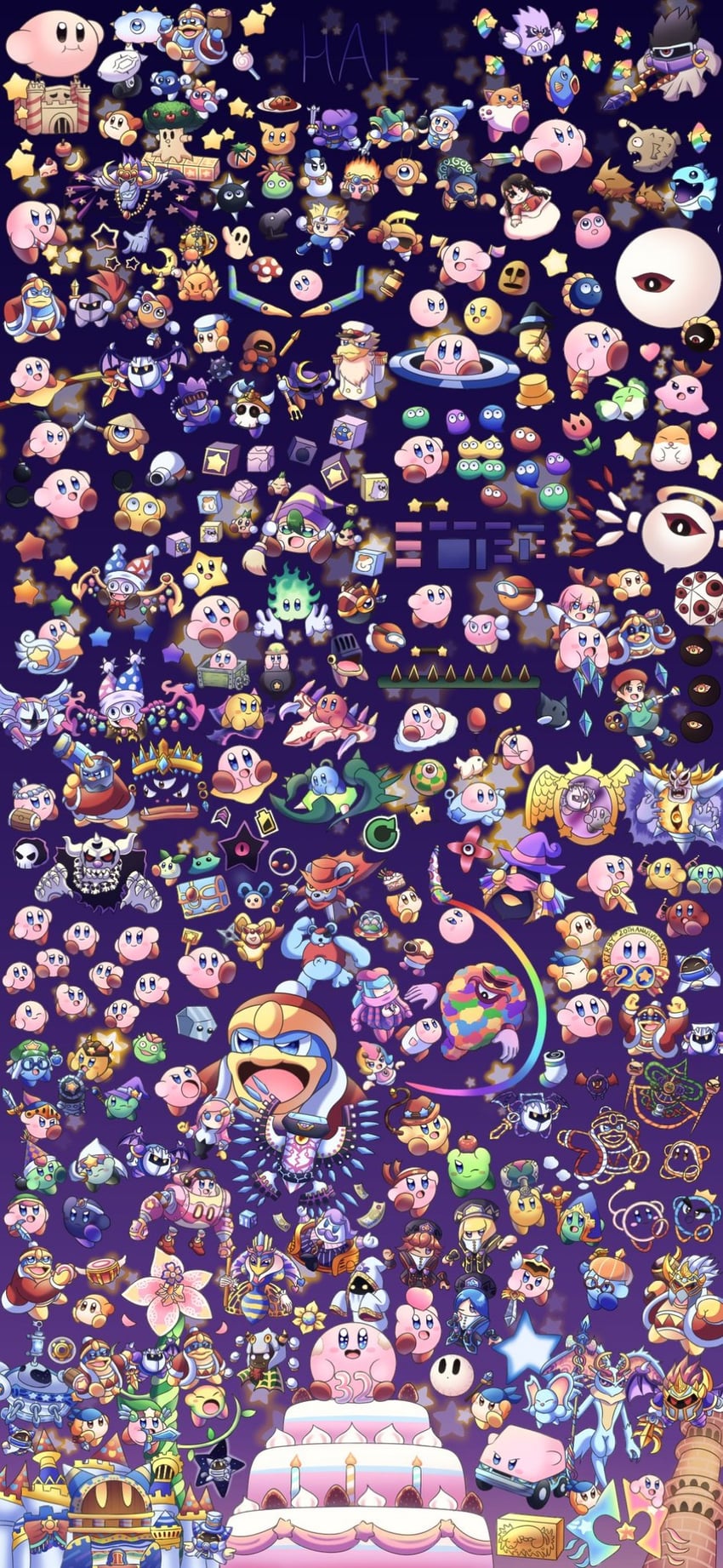 kirby, meta knight, waddle dee, king dedede, magolor, and 132 more (kirby and 28 more) drawn by tiranugomemo
