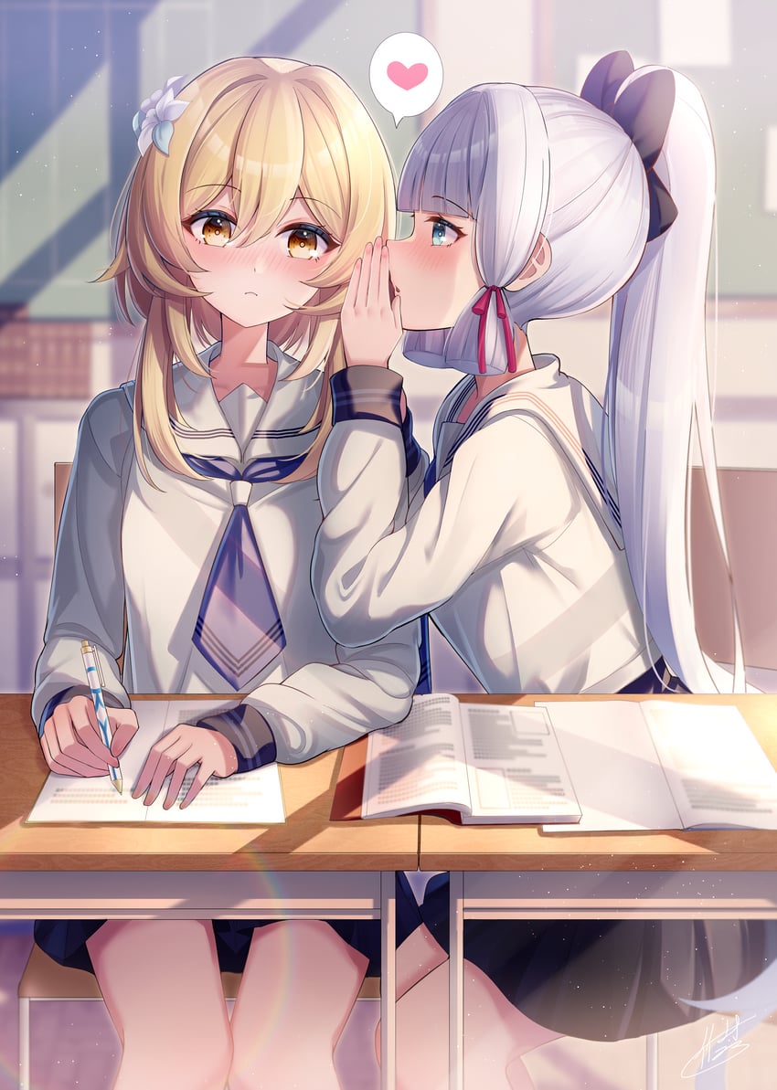 lumine and kamisato ayaka (genshin impact) drawn by takemura_kou