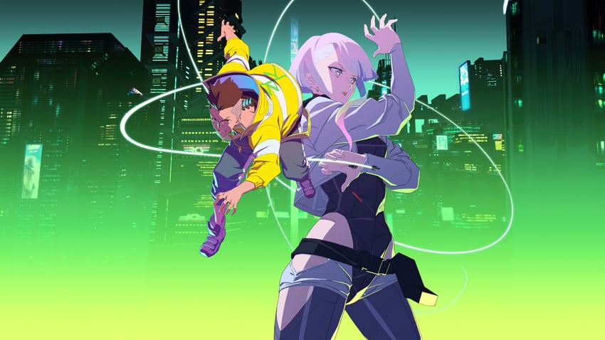 lucy and david martinez (cyberpunk and 1 more) drawn by hidehiko_sakamura